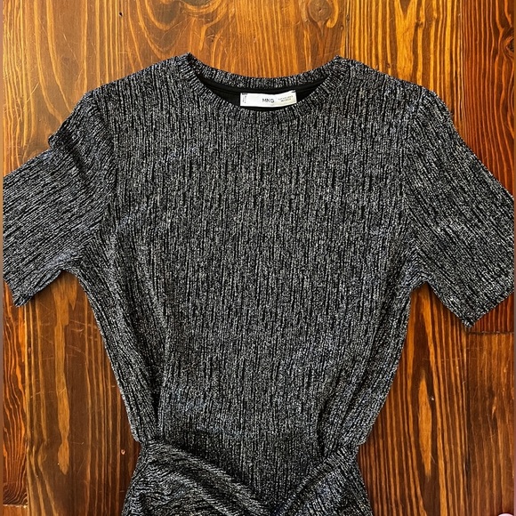 MANGO Lurex Metallic Black and Silver Knotted Dress - Picture 5 of 7